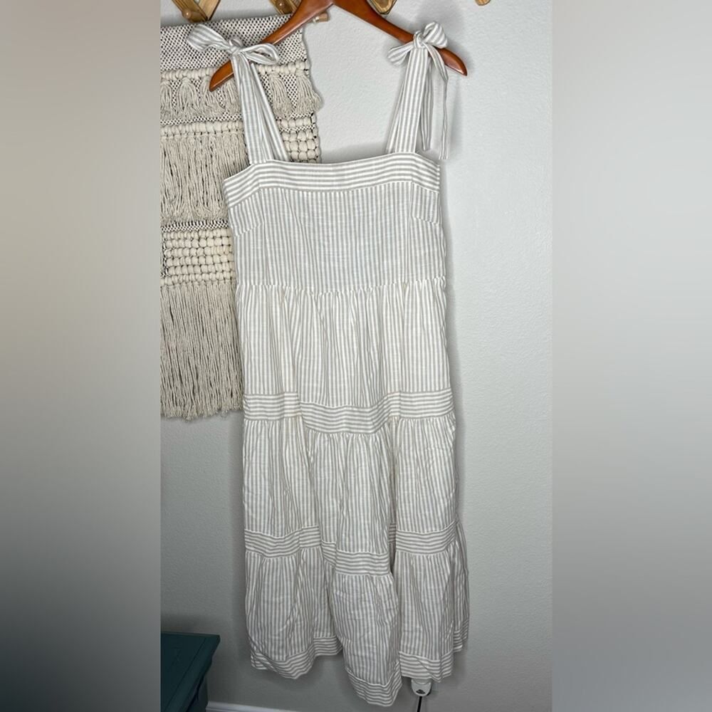 Flower & Feather Tan Striped Tiered Dress XL